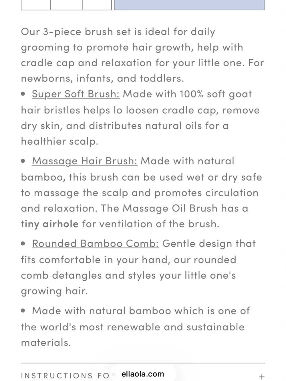 EllaOla 3-Piece Bamboo Brush & Comb Set
